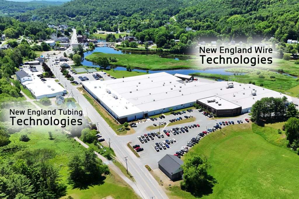 Aerial image of New England Tubing and New England Wire campus in Lisbon, NH