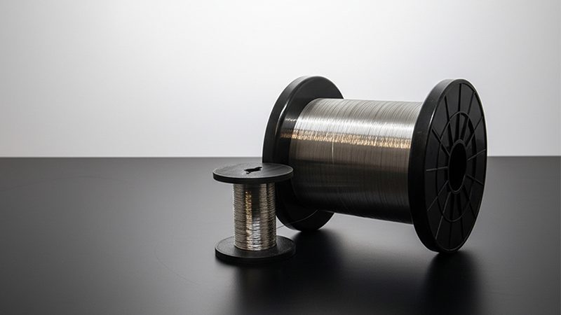 Two spools of stainless steel flat wire