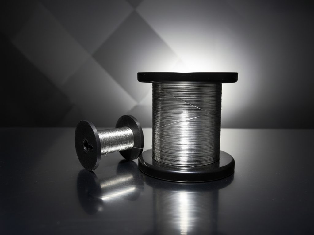 Two spools of stainless steel flat wire